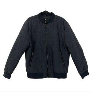 H&M - Quilted Unisex Bomber Full -Zip Jacket 03036794 | Black | Size Small